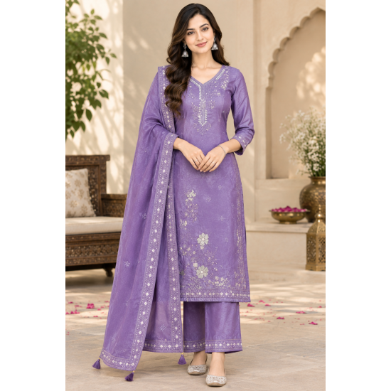 Silk Blend trending fabric heavy design suits with this stunning color Purple