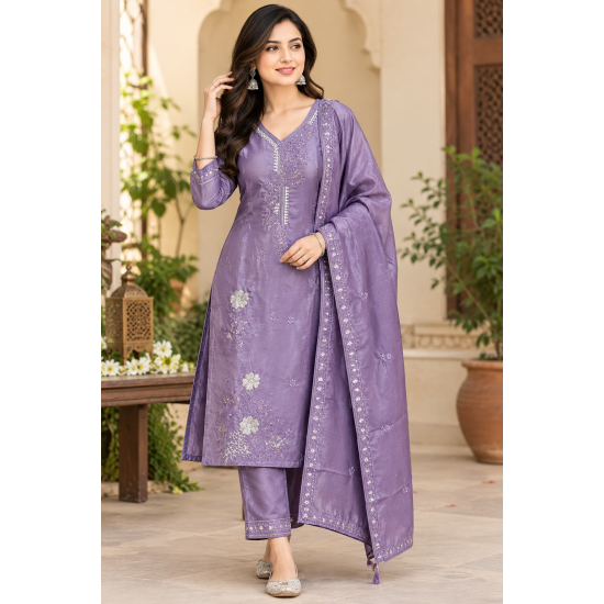 Silk Blend trending fabric heavy design suits with this stunning color Purple