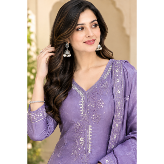 Silk Blend trending fabric heavy design suits with this stunning color Purple