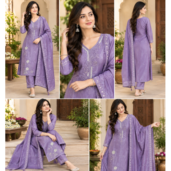 Silk Blend trending fabric heavy design suits with this stunning color Purple