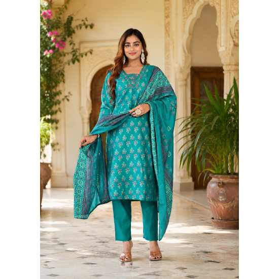 Beautiful party/festive wear kurta set with dupatta Aqua Blue