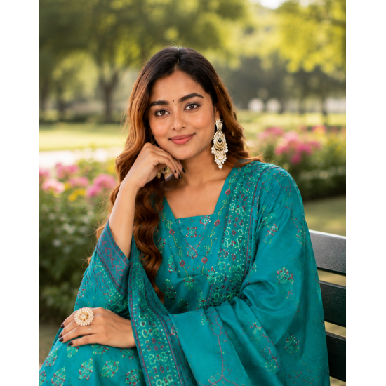 Beautiful party/festive wear kurta set with dupatta Aqua Blue