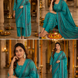 Beautiful party/festive wear kurta set with dupatta Aqua Blue