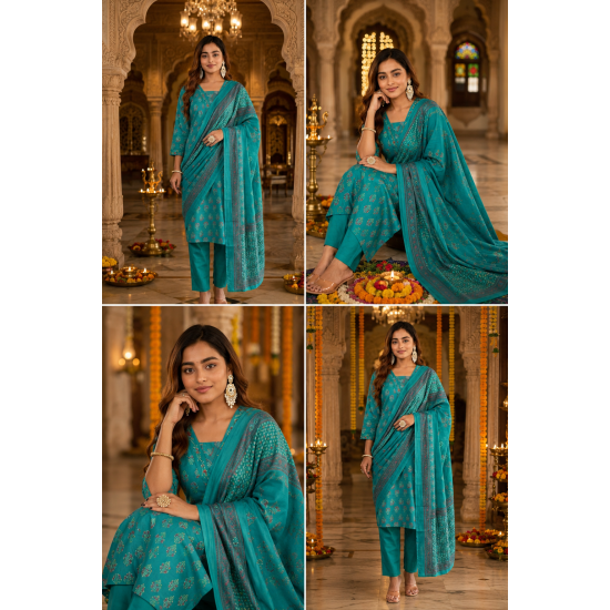 Beautiful party/festive wear kurta set with dupatta Aqua Blue