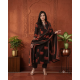 Frock style kurta with side Dori attached heavy tassel with pattern pant & dupatta Black