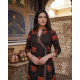 Frock style kurta with side Dori attached heavy tassel with pattern pant & dupatta Black