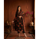 Frock style kurta with side Dori attached heavy tassel with pattern pant & dupatta Black