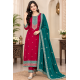 Femy Trend ethnic collection with this elegant Women Embroidered Kurta Pant with Dupatta Set Red Color