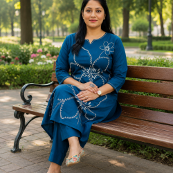 New to our smart premium cotton Kurta pant set that's perfect for work wear/Hand work on kurta & bottom wear Blue