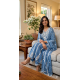 New Designer Collection beautiful 3pcs anarkali Suit Set light blue