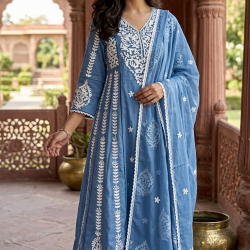 New Designer Collection beautiful 3pcs anarkali Suit Set light blue
