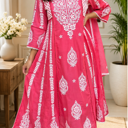 New Designer Collection beautiful 3pcs anarkali Suit Set pink