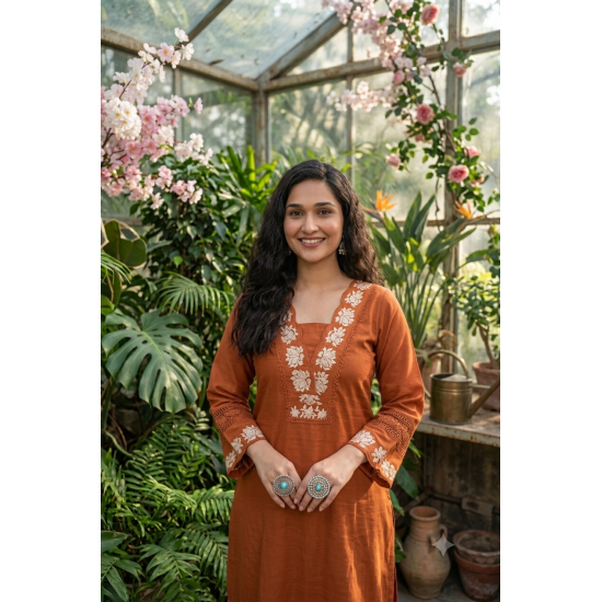 DESIGNER SUIT SET WITH EMBROIDERY WORK AND KODI LATKAN RUST