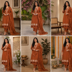 DESIGNER SUIT SET WITH EMBROIDERY WORK AND KODI LATKAN RUST