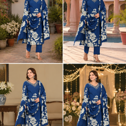 Kurta with V neck and beautifully design on neck in rayon silk fabric Blue