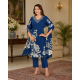 Kurta with V neck and beautifully design on neck in rayon silk fabric Blue