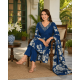 Kurta with V neck and beautifully design on neck in rayon silk fabric Blue