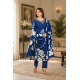 Kurta with V neck and beautifully design on neck in rayon silk fabric Blue