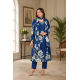 Kurta with V neck and beautifully design on neck in rayon silk fabric Blue