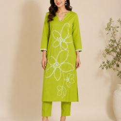 New to our smart premium cotton Kurta pant set that's perfect for work wear/Hand work on kurta & bottom wear Green