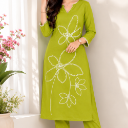 New to our smart premium cotton Kurta pant set that's perfect for work wear/Hand work on kurta & bottom wear Green