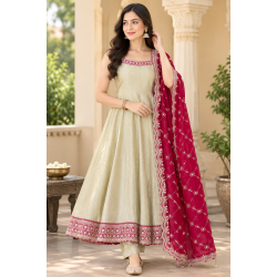 Femy Trend stylish Women Anarkali Kurta Set with Dupatta designed for elegance and comfort Ivory