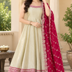Femy Trend stylish Women Anarkali Kurta Set with Dupatta designed for elegance and comfort Ivory
