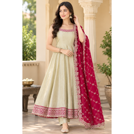 Femy Trend stylish Women Anarkali Kurta Set with Dupatta designed for elegance and comfort Ivory
