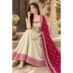 Femy Trend stylish Women Anarkali Kurta Set with Dupatta designed for elegance and comfort Ivory