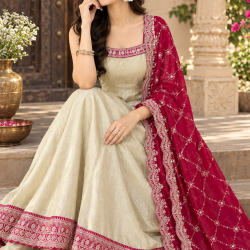 Femy Trend stylish Women Anarkali Kurta Set with Dupatta designed for elegance and comfort Ivory