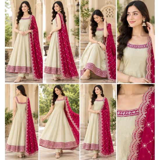 Femy Trend stylish Women Anarkali Kurta Set with Dupatta designed for elegance and comfort Ivory