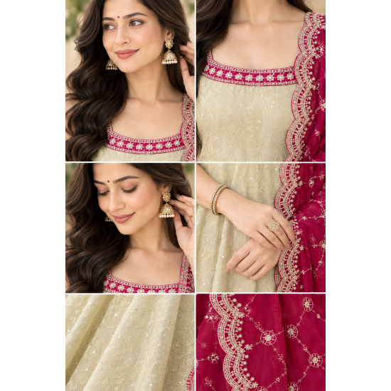 Femy Trend stylish Women Anarkali Kurta Set with Dupatta designed for elegance and comfort Ivory