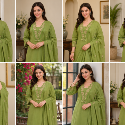 DESIGNER SUIT SET WITH EMBROIDERY WORK AND KODI LATKAN GREEN