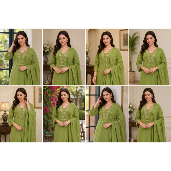 DESIGNER SUIT SET WITH EMBROIDERY WORK AND KODI LATKAN GREEN