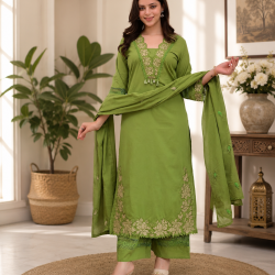 DESIGNER SUIT SET WITH EMBROIDERY WORK AND KODI LATKAN GREEN