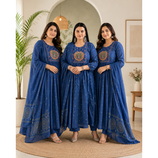 Latest Peacock bandhani print Designer suit set Blue