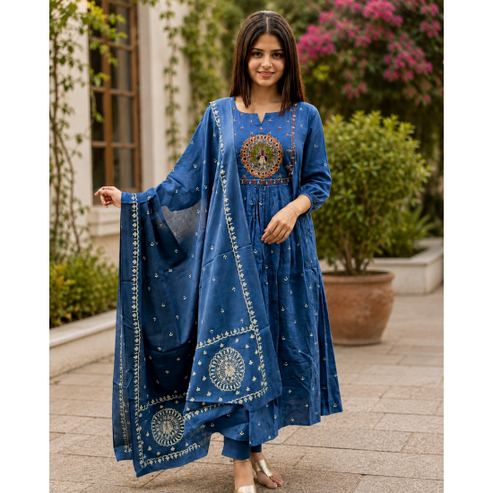 Latest Peacock bandhani print Designer suit set Blue