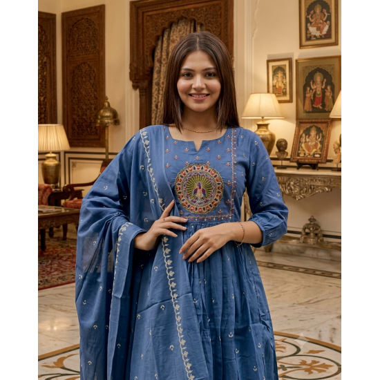 Latest Peacock bandhani print Designer suit set Blue