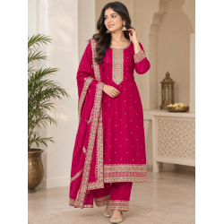 Femy Trend Silk Blend Fabric Embroidered Kurta Set in this attractive Magenta Color