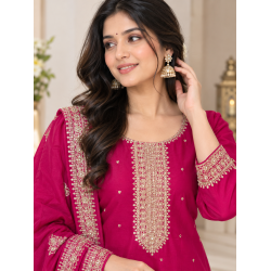 Femy Trend Silk Blend Fabric Embroidered Kurta Set in this attractive Magenta Color