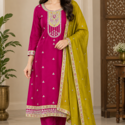 Rich look of vichitra fabric with heavy quality with premium finish color Magenta