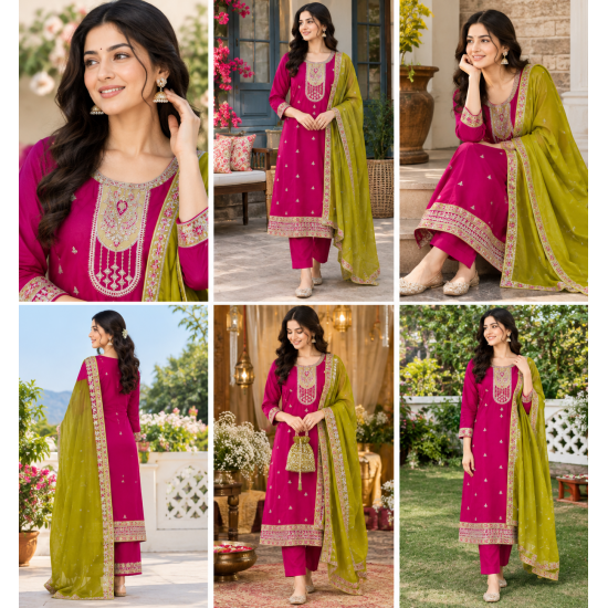 Rich look of vichitra fabric with heavy quality with premium finish color Magenta