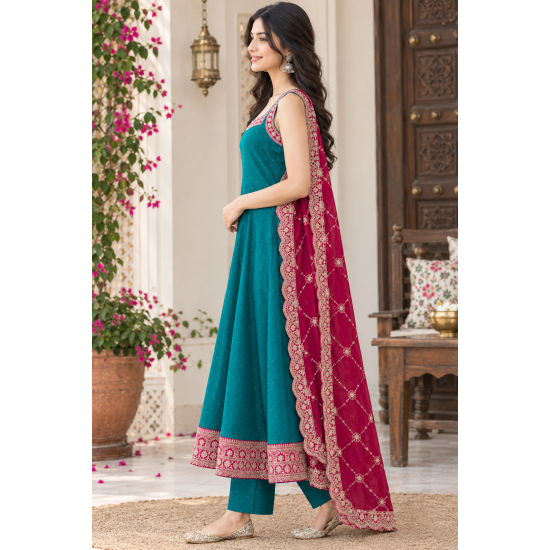 Femy Trend stylish Women Anarkali Kurta Set with Dupatta designed for elegance and comfort Teal
