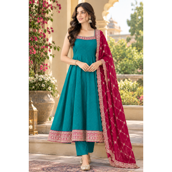Femy Trend stylish Women Anarkali Kurta Set with Dupatta designed for elegance and comfort Teal