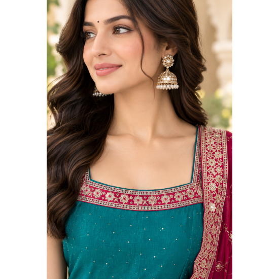 Femy Trend stylish Women Anarkali Kurta Set with Dupatta designed for elegance and comfort Teal