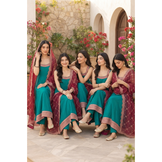 Femy Trend stylish Women Anarkali Kurta Set with Dupatta designed for elegance and comfort Teal