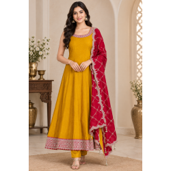 Femy Trend stylish Women Anarkali Kurta Set with Dupatta designed for elegance and comfort Mustard