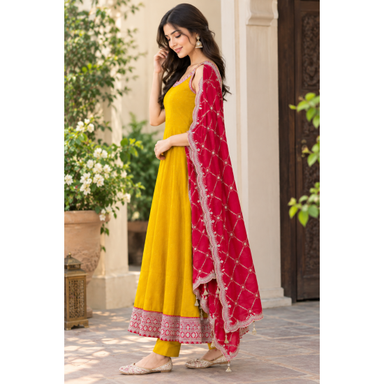 Femy Trend stylish Women Anarkali Kurta Set with Dupatta designed for elegance and comfort Mustard