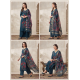 Elegant Mulchanderi Women's Blue Embroidered Kurta palazzo Dupatta set Dark Blue