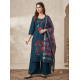 Elegant Mulchanderi Women's Blue Embroidered Kurta palazzo Dupatta set Dark Blue